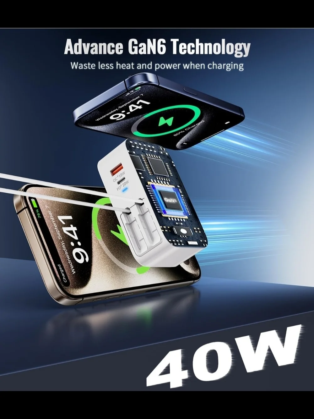Jasput 4-in-1 Multi Port 40W Retractable Phone Wall Charger with Foldable Plug